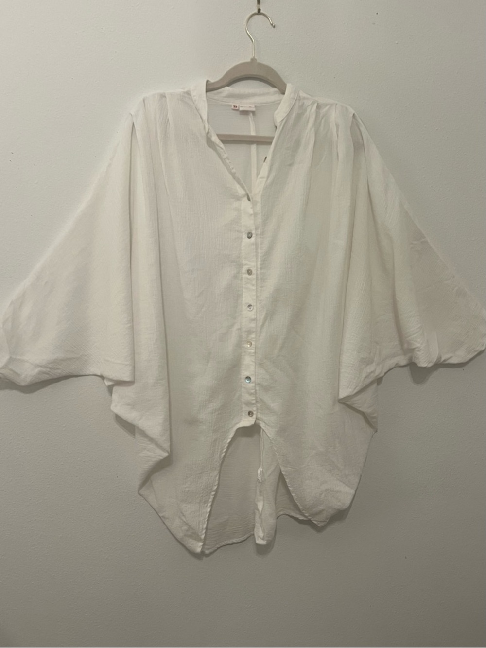 Tianello Lightweight White Button up Flowy High Low Women’s Top